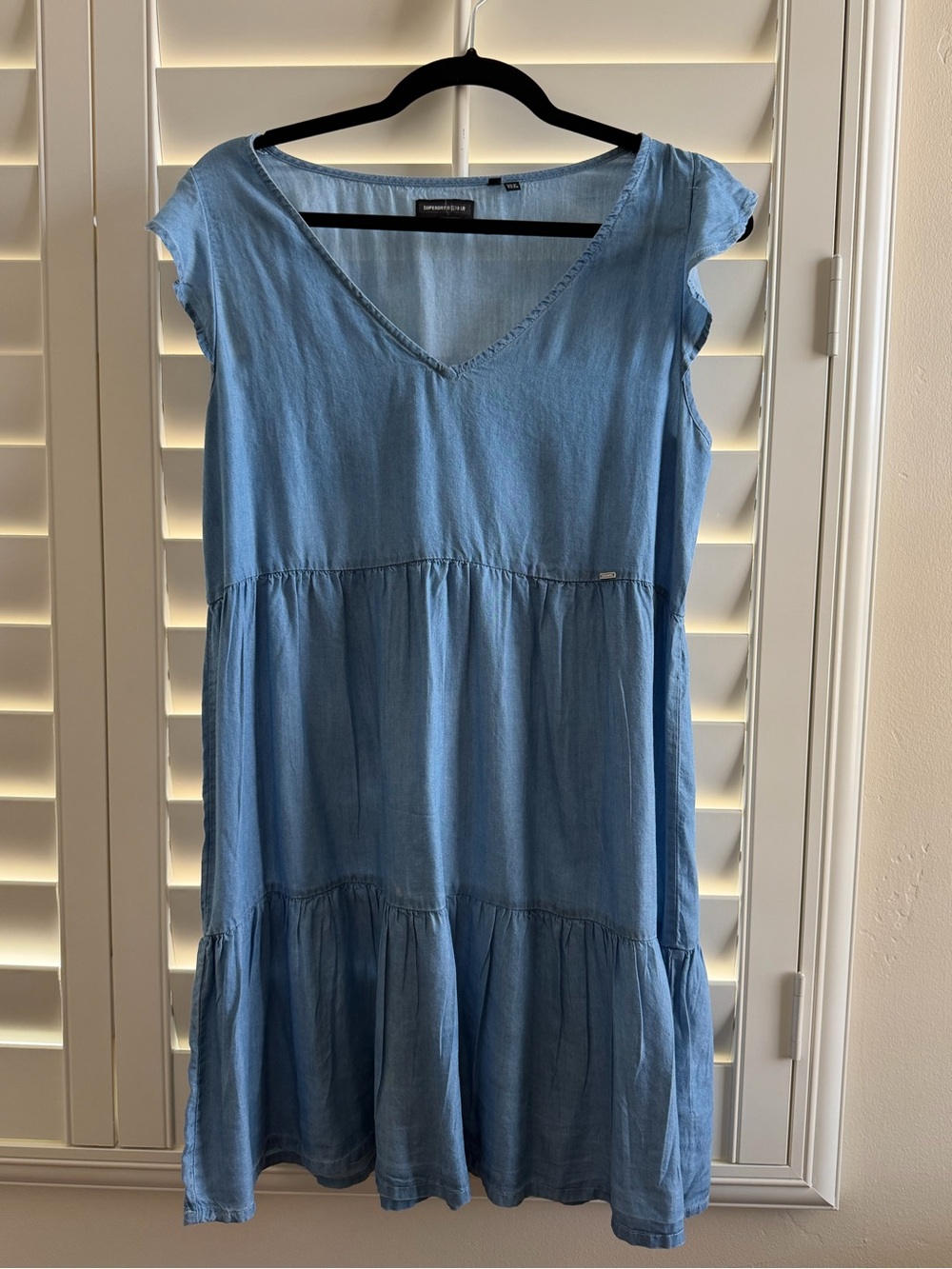 Superdry Light Blue Tiered V‑Neck Midi Dress